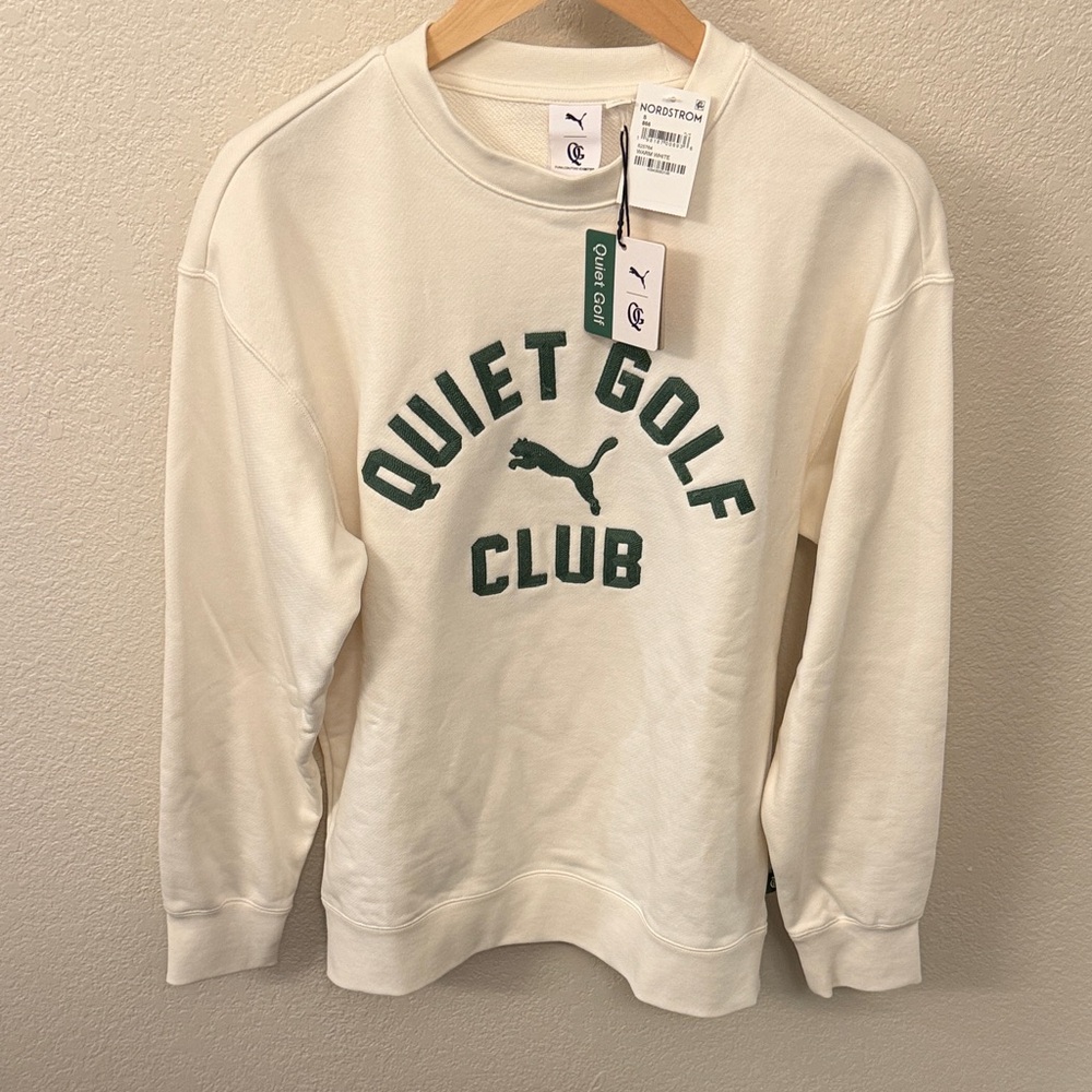 Puma Quiet Golf Men's Cream Crewneck Sweater Embroidered
